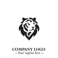 Powerful Head of Tiger Logo Symbol in Black on White Background with Bold Modern Minimalist Design