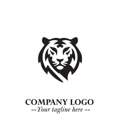 Powerful Head of Tiger Logo Symbol in Black on White Background with Bold Modern Minimalist Design