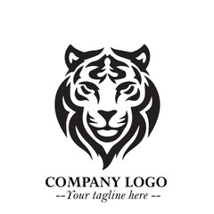 Powerful Head of Tiger Logo Symbol in Black on White Background with Bold Modern Minimalist Design