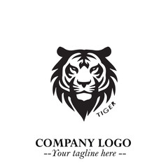 Powerful Head of Tiger Logo Symbol in Black on White Background with Bold Modern Minimalist Design