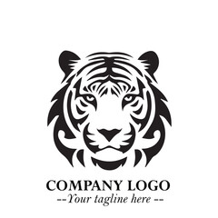 Powerful Head of Tiger Logo Symbol in Black on White Background with Bold Modern Minimalist Design