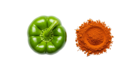 Green Bell Pepper and Paprika Spice Powder Isolated Transparent Background