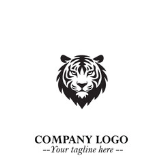 Powerful Head of Tiger Logo Symbol in Black on White Background with Bold Modern Minimalist Design