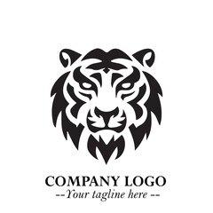 Powerful Head of Tiger Logo Symbol in Black on White Background with Bold Modern Minimalist Design