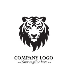 Powerful Head of Tiger Logo Symbol in Black on White Background with Bold Modern Minimalist Design