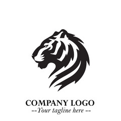 Powerful Head of Tiger Logo Symbol in Black on White Background with Bold Modern Minimalist Design