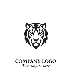Powerful Head of Tiger Logo Symbol in Black on White Background with Bold Modern Minimalist Design