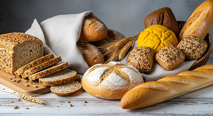 Assortment of fresh baked bread and rolls