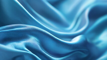 Obraz premium Smooth blue satin fabric texture with gentle waves and soft folds, ideal for backgrounds, fashion, and textile design projects showcasing elegance.