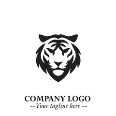 Powerful Head of Tiger Logo Symbol in Black on White Background with Bold Modern Minimalist Design