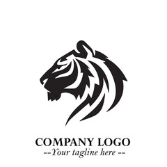 Powerful Head of Tiger Logo Symbol in Black on White Background with Bold Modern Minimalist Design