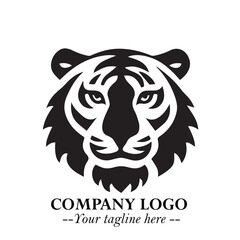 Powerful Head of Tiger Logo Symbol in Black on White Background with Bold Modern Minimalist Design