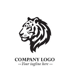 Powerful Head of Tiger Logo Symbol in Black on White Background with Bold Modern Minimalist Design