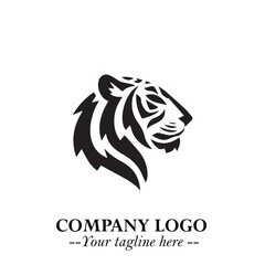 Powerful Head of Tiger Logo Symbol in Black on White Background with Bold Modern Minimalist Design