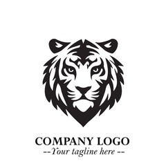 Powerful Head of Tiger Logo Symbol in Black on White Background with Bold Modern Minimalist Design