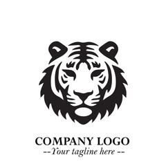Powerful Head of Tiger Logo Symbol in Black on White Background with Bold Modern Minimalist Design
