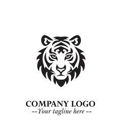 Powerful Head of Tiger Logo Symbol in Black on White Background with Bold Modern Minimalist Design