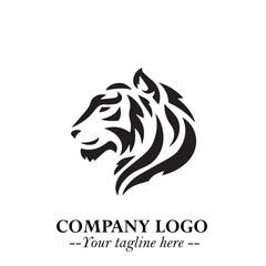 Powerful Head of Tiger Logo Symbol in Black on White Background with Bold Modern Minimalist Design