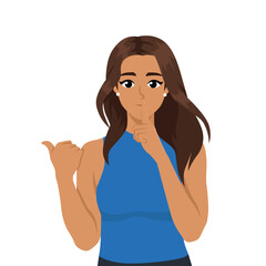 Woman Showing Silence Gesture. Flat Vector character illustration