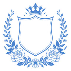 Wedding crest monogram template decorated with Rose floral branch and royal crown