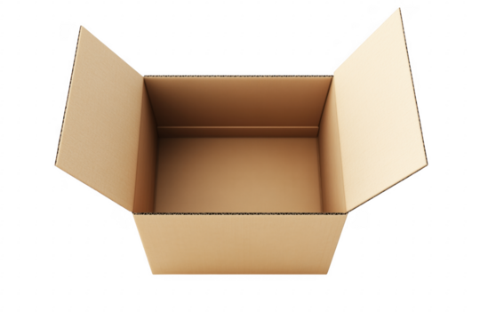 Open cardboard container isolated on a transparent background