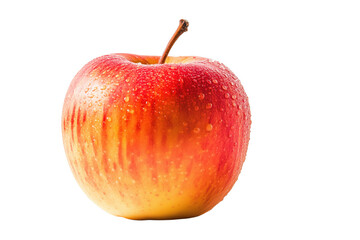 Red yellow apple with water droplets isolated on a transparent background
