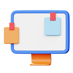 Fototapeta premium 3D Rendered Monitor with Notes and Sticky Tabs Mockup Design Element