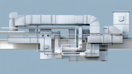 Detailed architectural diagram of air ducts, vents, and junctions in vector render