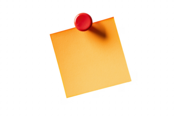 Orange paper note attached red pin isolated on a transparent background