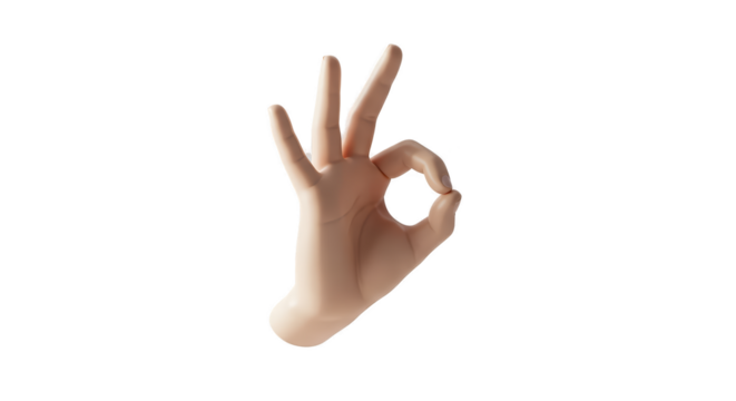 Human Hand Gesturing OK Sign with Natural Skin Tone Isolated