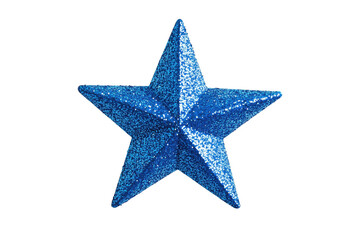 Glittering blue star ornament isolated on a transparent background