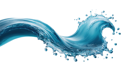 Water wave curving, crashing, splashing, isolated on black