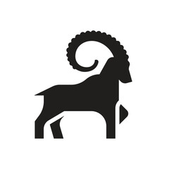 Bold Minimalist Ibex or Mountain Goat Silhouette Icon