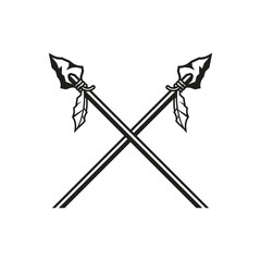 Black and White Crossed Spears with Feathers Military Icon