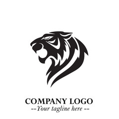 Powerful Head of Tiger Logo Symbol in Black on White Background with Bold Modern Minimalist Design