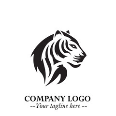 Powerful Head of Tiger Logo Symbol in Black on White Background with Bold Modern Minimalist Design