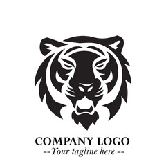 Powerful Head of Tiger Logo Symbol in Black on White Background with Bold Modern Minimalist Design