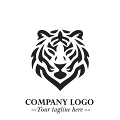 Powerful Head of Tiger Logo Symbol in Black on White Background with Bold Modern Minimalist Design