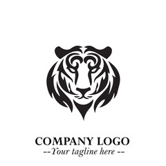 Powerful Head of Tiger Logo Symbol in Black on White Background with Bold Modern Minimalist Design