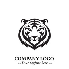Powerful Head of Tiger Logo Symbol in Black on White Background with Bold Modern Minimalist Design