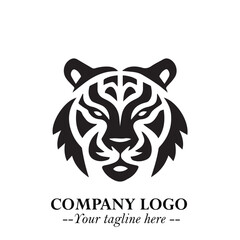 Powerful Head of Tiger Logo Symbol in Black on White Background with Bold Modern Minimalist Design