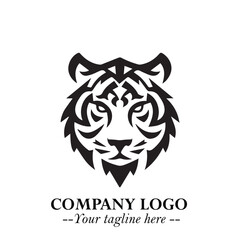 Powerful Head of Tiger Logo Symbol in Black on White Background with Bold Modern Minimalist Design