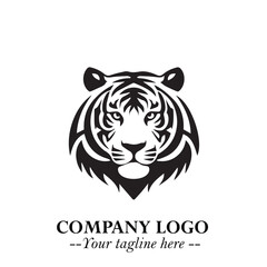Powerful Head of Tiger Logo Symbol in Black on White Background with Bold Modern Minimalist Design