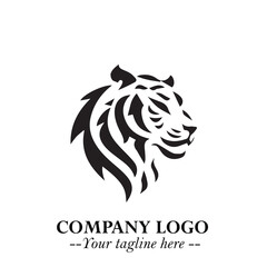 Powerful Head of Tiger Logo Symbol in Black on White Background with Bold Modern Minimalist Design