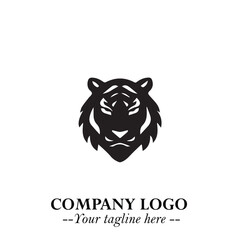 Powerful Head of Tiger Logo Symbol in Black on White Background with Bold Modern Minimalist Design