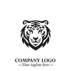 Powerful Head of Tiger Logo Symbol in Black on White Background with Bold Modern Minimalist Design
