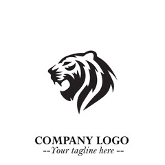 Powerful Head of Tiger Logo Symbol in Black on White Background with Bold Modern Minimalist Design