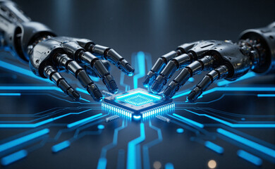 technology background with robot hands