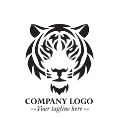 Powerful Head of Tiger Logo Symbol in Black on White Background with Bold Modern Minimalist Design