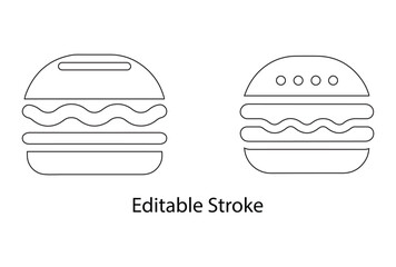 Burger vector icon editable stroke set, cheese burger Symbol vector illustration